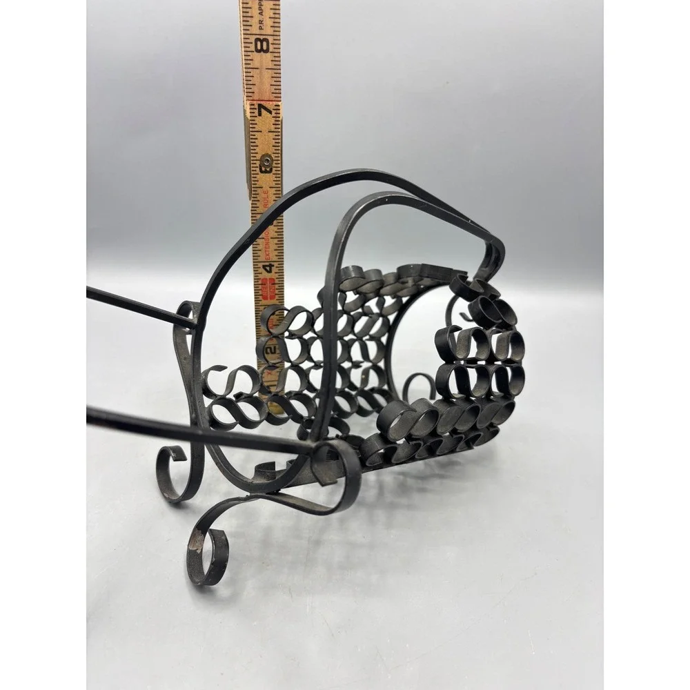 Vintage Wrought Iron Wine Bottle Holder Single Cradle Black Metal‎ Scrollwork